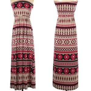 Fio Fio Bohemian Print Strapless Maxi Dress Pink Black Geometric Size Small Boho